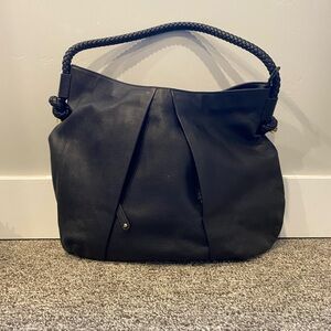 Clarks Black Leather Shoulder Bag with Gold Hardware Braided Handle